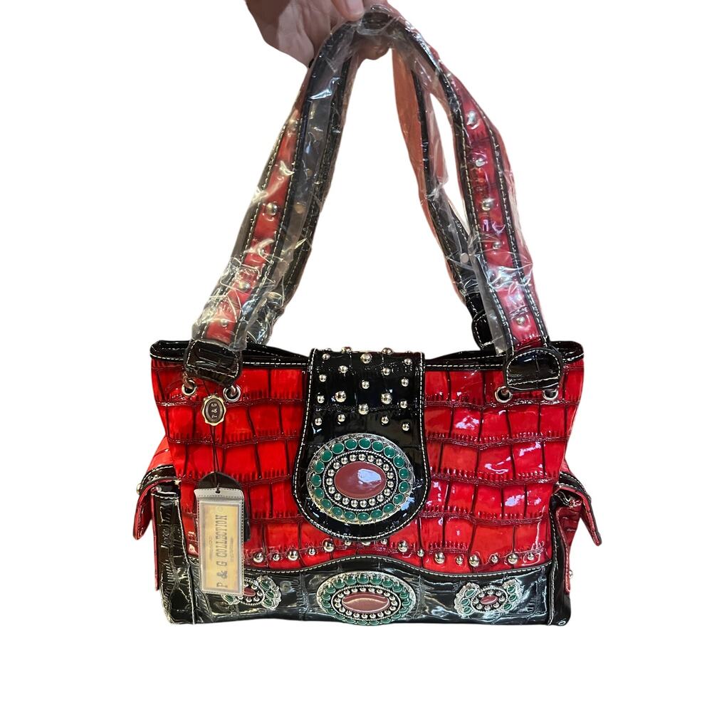 Women's Red Embellished Shoulder Bag with Stud Detail